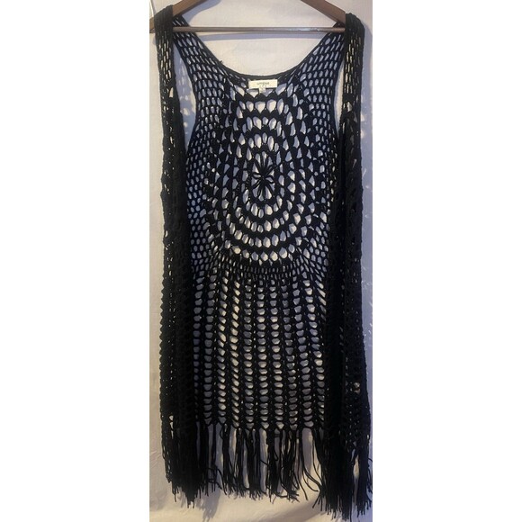 Umgee Jackets & Blazers - UMGEE Black Crochet Long Fringe Vest/Duster Goth Bohemian Whimsigoth  S